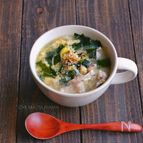 豆もやしと豚こまの卵ワカメスープ