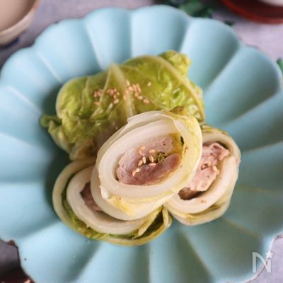 \レンジで簡単/豚肉のロール白菜