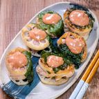 マヨ、ケチャップで食べる「サーモンの蓮根挟み焼き」