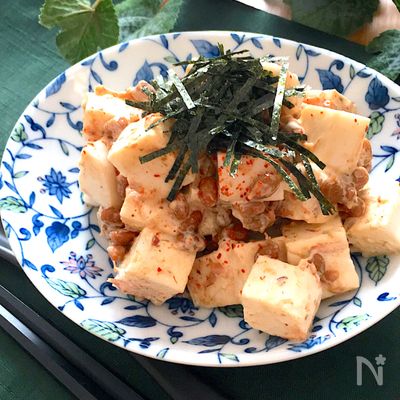 混ぜるだけで超簡単♡はんぺんと納豆のおかかマヨポン和え
