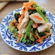 【ヘルシー副菜】鶏ささみと小松菜人参のごま和え