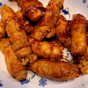 チョコままの作ってみた!投稿(チキンじゃないよ《ヤンニョム♡えのき肉巻き》)