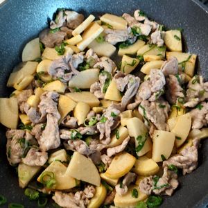 ヒラメの作ってみた!投稿(【豚肉とたけのこのねぎ塩炒め】白だしが決め手！)