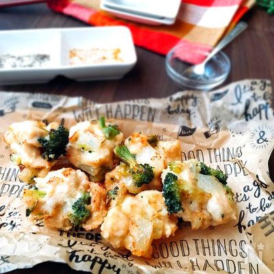 塩で食べる♢鶏ささみとブロッコリーのかき揚げ