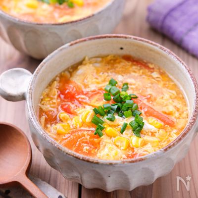【トマたまコーンの中華スープ】ペロリと完食！