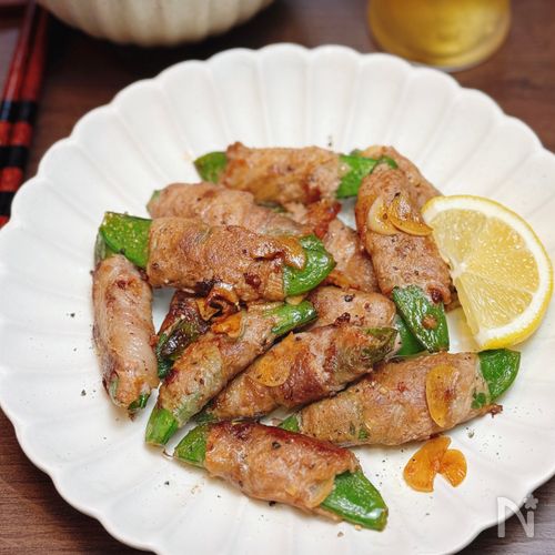 【スナップエンドウの豚肉巻きガーリックソテー】大満足おかず♪