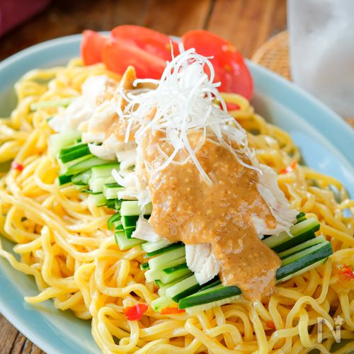 【バンバンジー麺】ごまダレが旨い!ささみはレンジでラク