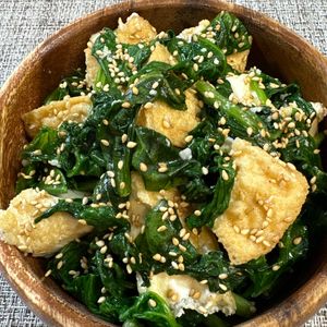 楽ラク手抜キッチン🐶🐾の作ってみた!投稿(厚揚げとほうれん草のまろやか和サラダ)