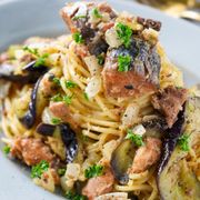 めちゃうま♡『鯖と茄子の和風パスタ』鯖缶で簡単すぐ完成‼︎