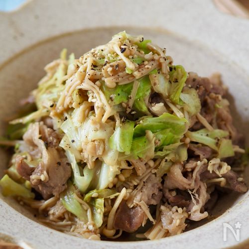レンチン7分！【豚こまとキャベツのうまだれ蒸し】