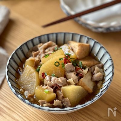 男子が喜ぶ!食べ応え抜群【厚揚げと豚バラ大根煮】