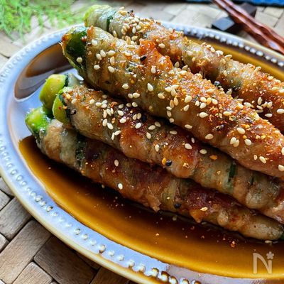 大葉が食欲そそる《オクラの甘辛豚バラ巻き