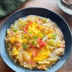【白菜のかに玉あんかけ】レンジで簡単だし取り！