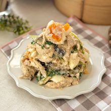 豆腐で簡単【鶏肉と豆苗のクリーミーサラダ】