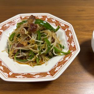 こむぎの作ってみた!投稿(行列の中華屋さんの🍚シャキシャキ大盛りもやしの青椒肉絲🤩)