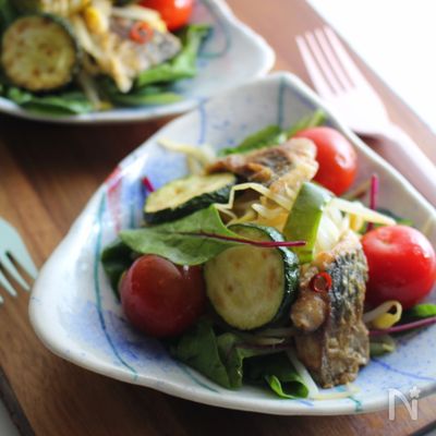 アジと夏野菜のバランス南蛮漬けサラダ。