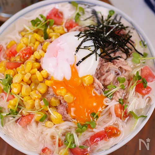 こんなに美味しくていいかしら🤭ツナマヨコーンサラダそうめん