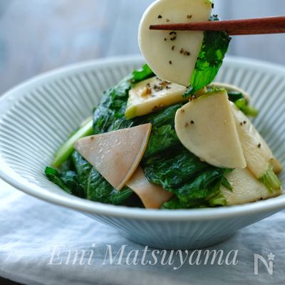 葉も美味しい!*かぶとハムのぽん酢マリネサラダ*