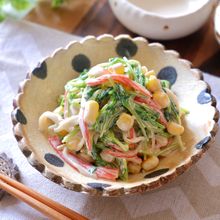 3分で簡単副菜♡『豆苗とかにかまのコーンマヨサラダ』