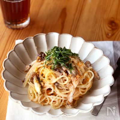 ガーリック風味の明太子パスタ
