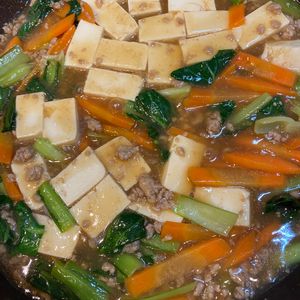 おかか昆布🍙の作ってみた!投稿(小松菜と豆腐のそぼろあんかけ【ヘルシーだけどご飯すすむ！】)