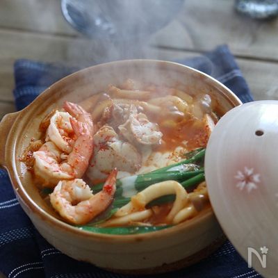 【ごちそううどん】海鮮チーズチゲ煮込みうどん♪