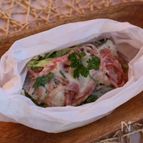 塩タラと野菜のチーズがけクッキングシート包み