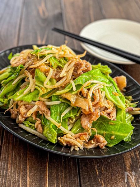 豚こまともやし、キャベツの回鍋肉風
