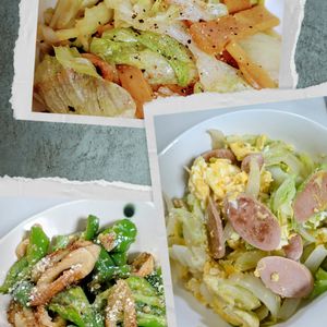 ゆみの作ってみた!投稿(魚肉ソーセージ、卵、キャベツの炒め物)