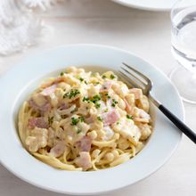 白いとうもろこしのクリームパスタ