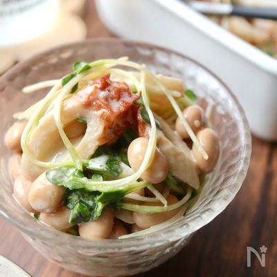 【混ぜるだけ♪】大豆と竹輪の貝割れサラダ/作り置き