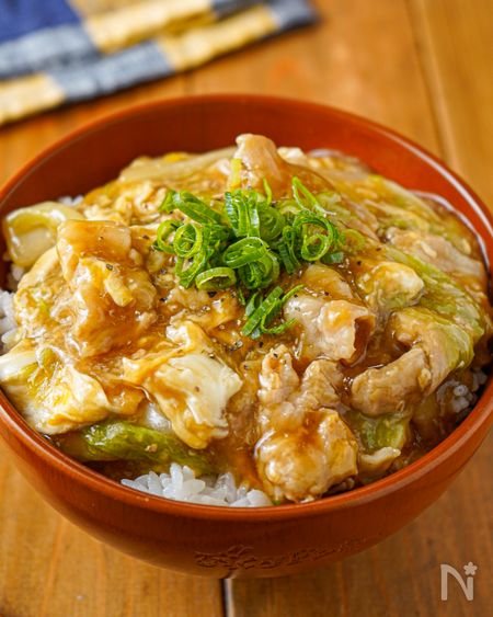 【ワンパン♪白菜と豚肉のとろたま中華丼】男子受け抜群丼