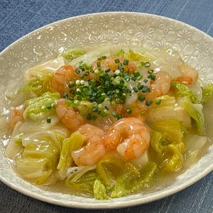 楽ラク手抜キッチン🐶🐾の作ってみた!投稿(ほっこり♡ エビと豆腐と白菜の旨とろ煮)