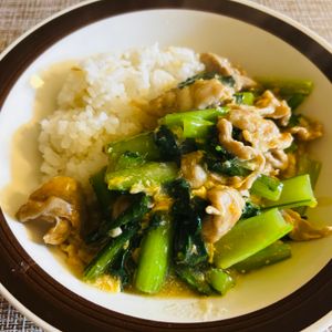 puricoの作ってみた!投稿(豚こまと小松菜の極旨中華あんかけ丼)