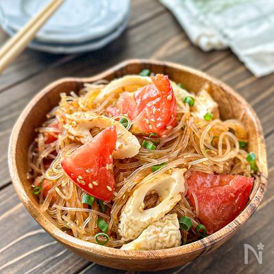 【レンジで！トマトとちくわの中華風春雨サラダ】さっぱり簡単♪