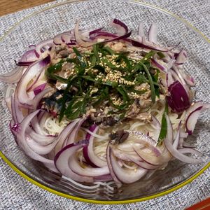 miki3164の作ってみた!投稿(5分で完成！《サバ缶と新玉のぶっかけそうめん》)
