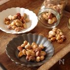 とまらないおいしさ♪煎り大豆とナッツのかりかりメープルおかき