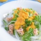豆苗と新たまねぎのツナサラダ【にんじんドレッシング】