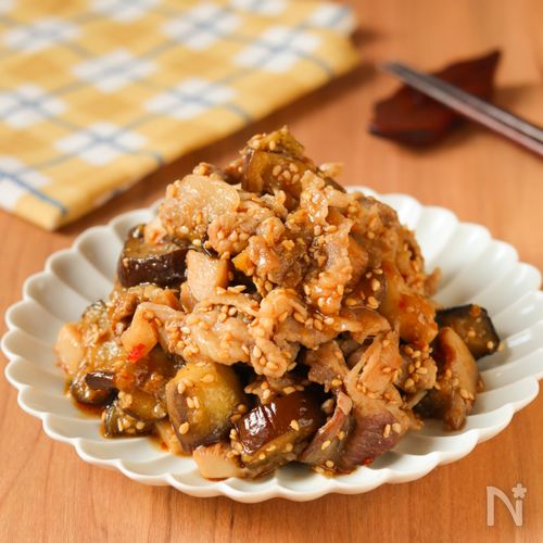 【ご飯が進む】豚肉ナスエリンギのピリ辛胡麻味噌炒め