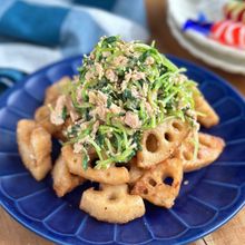 【蓮根の唐揚げ♪豆苗のツナマヨのせ】\お箸がとまらない/