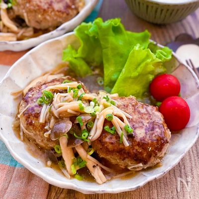 【餡はレンチンで♫きのこあんかけハンバーグ】