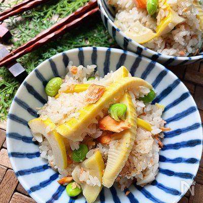 最高に美味しい♪♪筍と鮭と枝豆の炊き込みご飯