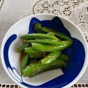 万福の作ってみた!投稿(『スナップエンドウの胡麻和え』シャキシャキ食感♡3分簡単副菜)