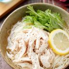 ゆで鶏と水菜のつるつる塩そうめん【#夏休み#ランチ】