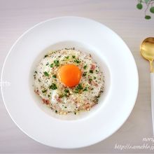 <パパッと5分で朝ごはん>ラクうま♪豆乳カルボナーラリゾット