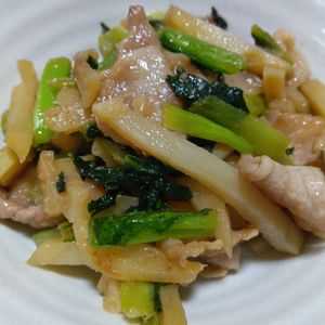 marine55の作ってみた!投稿(豚こまとじゃがいもと小松菜の和風バター炒め)