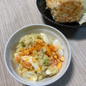 あおいの作ってみた!投稿(半熟卵と枝豆《香ばし焼き明太子♡ポテサラ》)