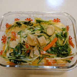 にゃんこさん🐱の作ってみた!投稿(電子レンジで簡単！高野豆腐と水菜の卵とじ)