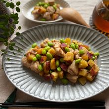 枝豆と鶏肉とさつま芋の塩炒め