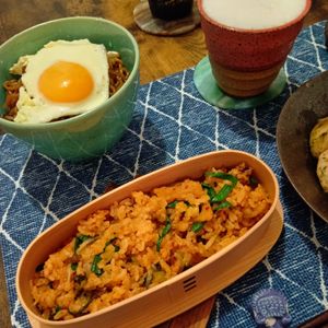まもの作ってみた!投稿(【もやしとキムチのやみつき炊き込みご飯】お肉無しでも絶品！)